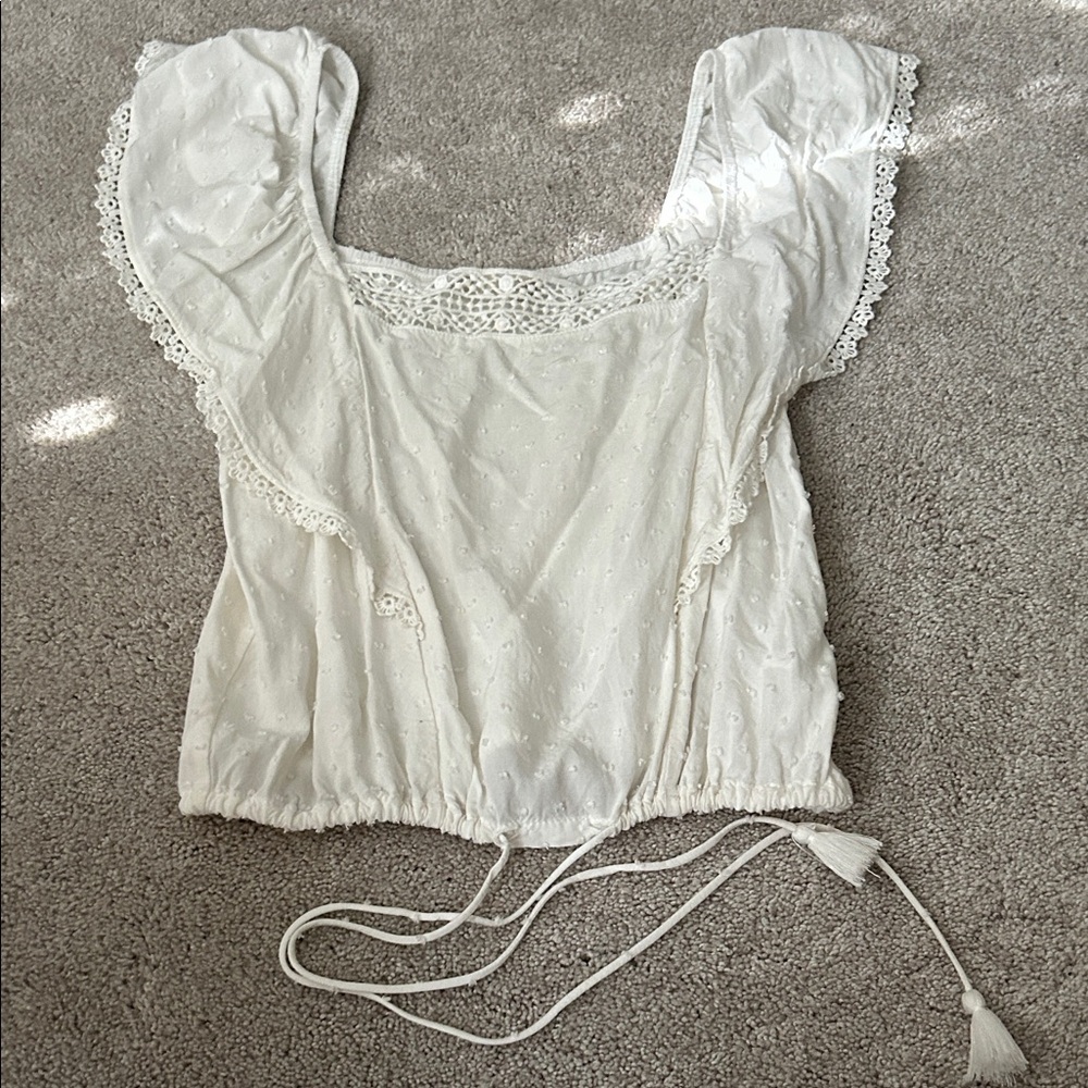 Altar'd State White Lace Trim Blouse